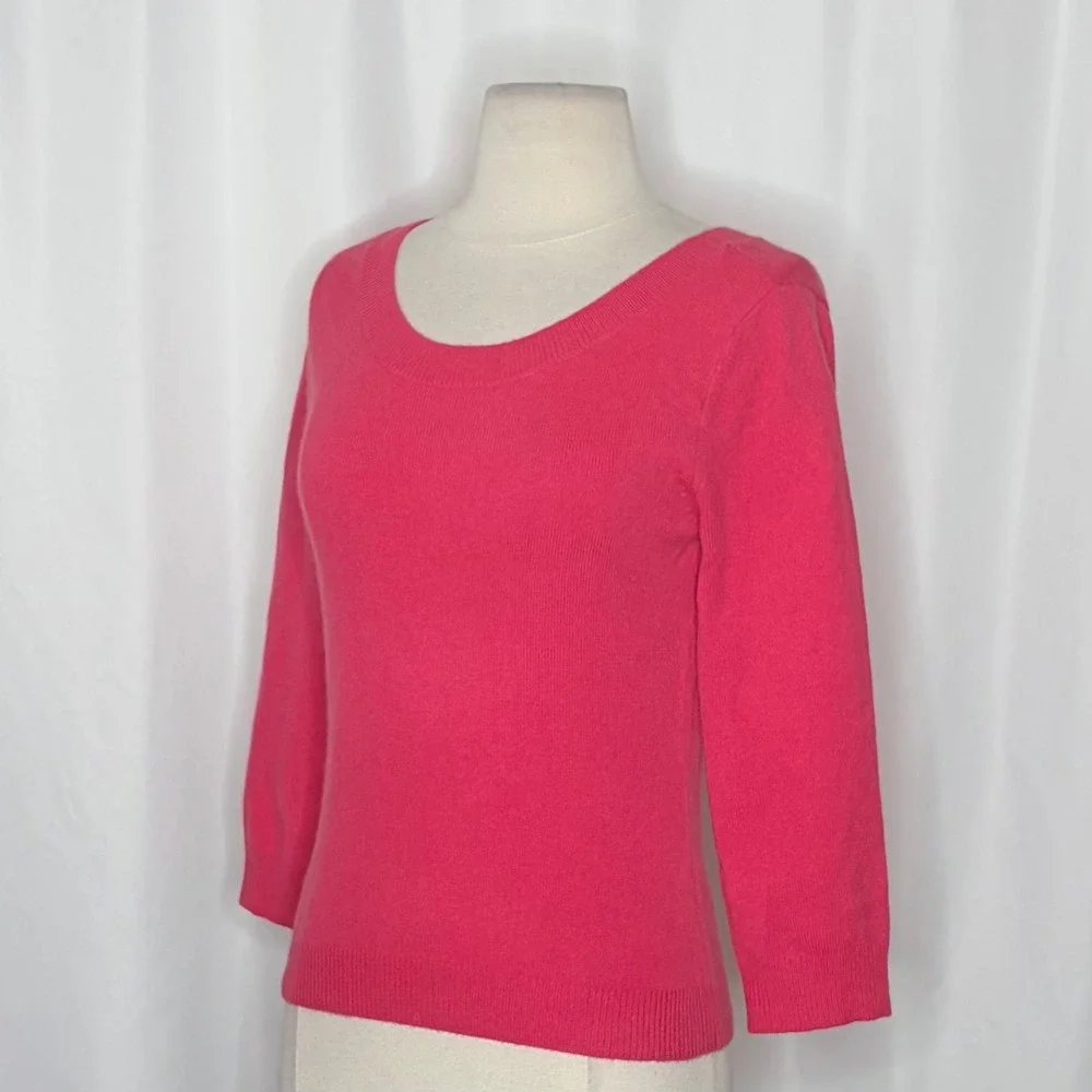 GARNET HILL Cashmere Sweater Scoop Neck Solid Pink Bright Pullover‎ X-Small